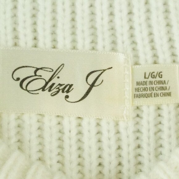 Eliza J Knit Sweater Dress Womens Large White Bell Sleeve Nordic Scandinavian - Picture 5 of 13